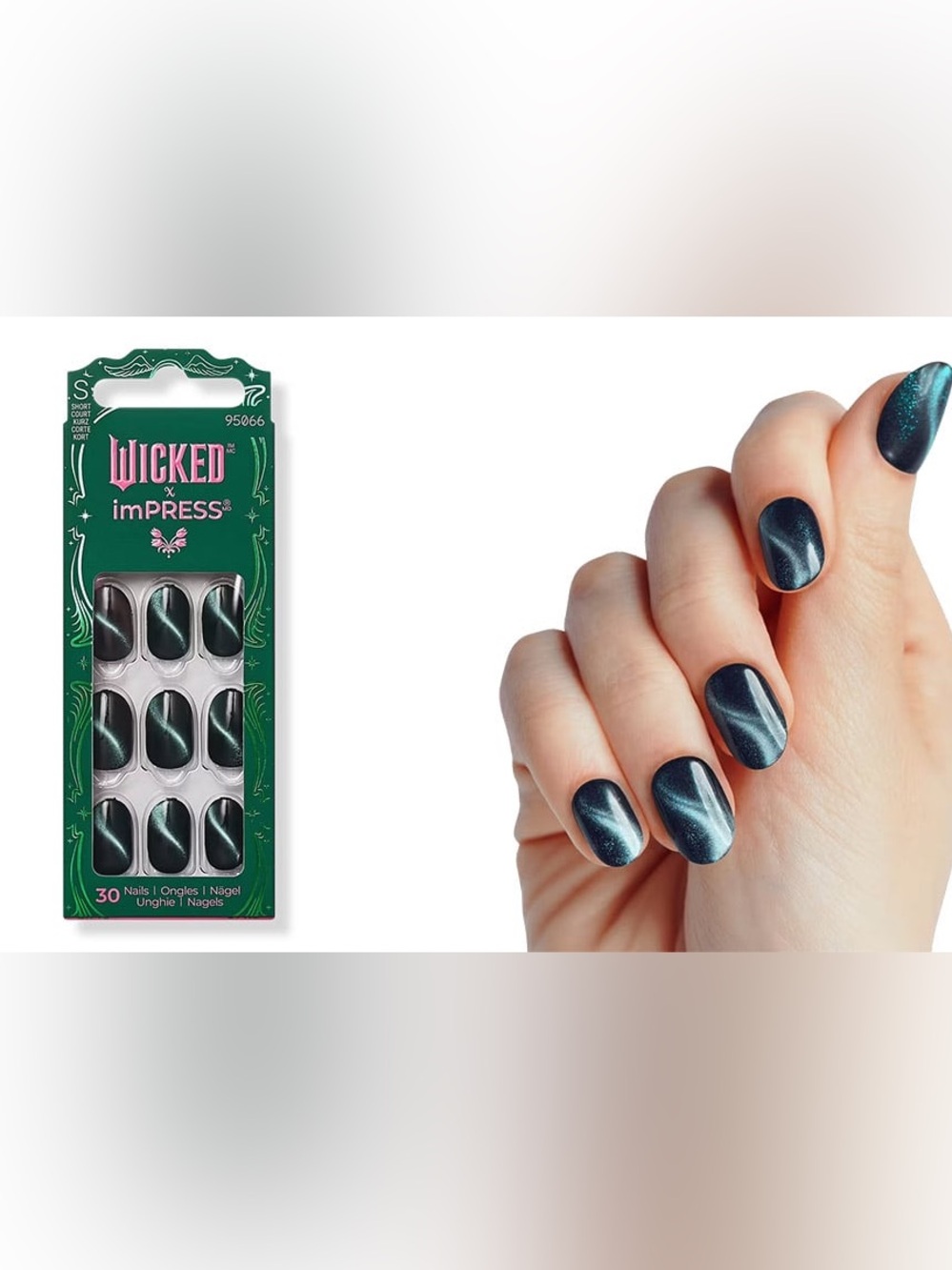 WICKED X Impress Press On Nails, ‘Land of OZ’, Green, Short Oval